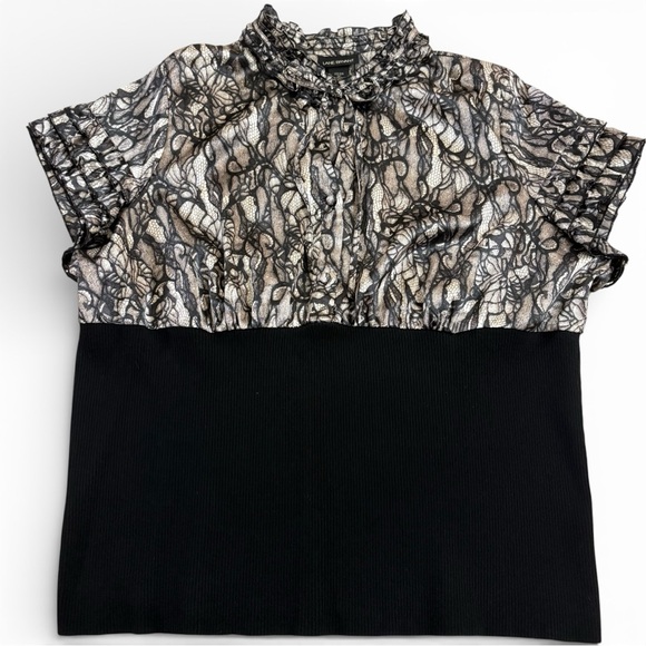 Lane Bryant Womens Plus Size 22/24 Black Floral Satin Lace Short Sleeve Top - Picture 3 of 10